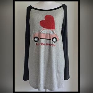 Gray and Black Long Sleeve Top with Heart and Car Graphic